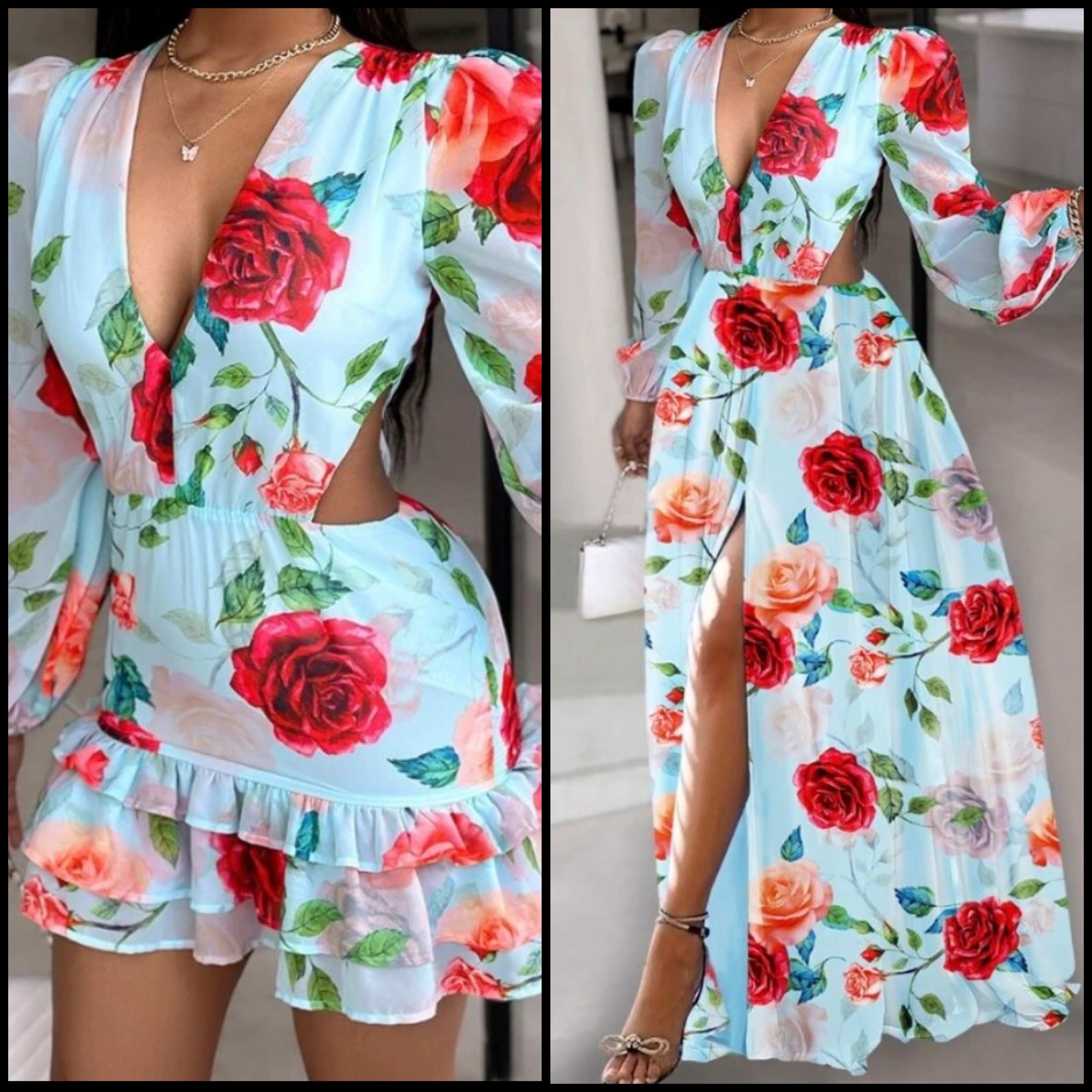 Women Sexy Full Sleeve Ruffled Floral Short/Maxi Dress