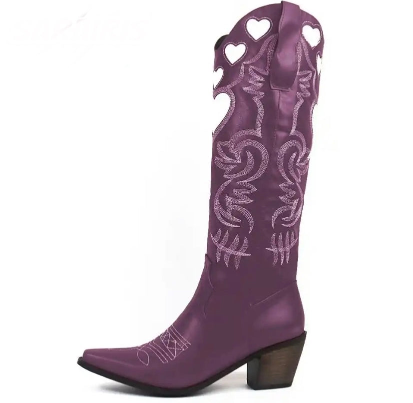 Women Fashion Heart Print Western Boots