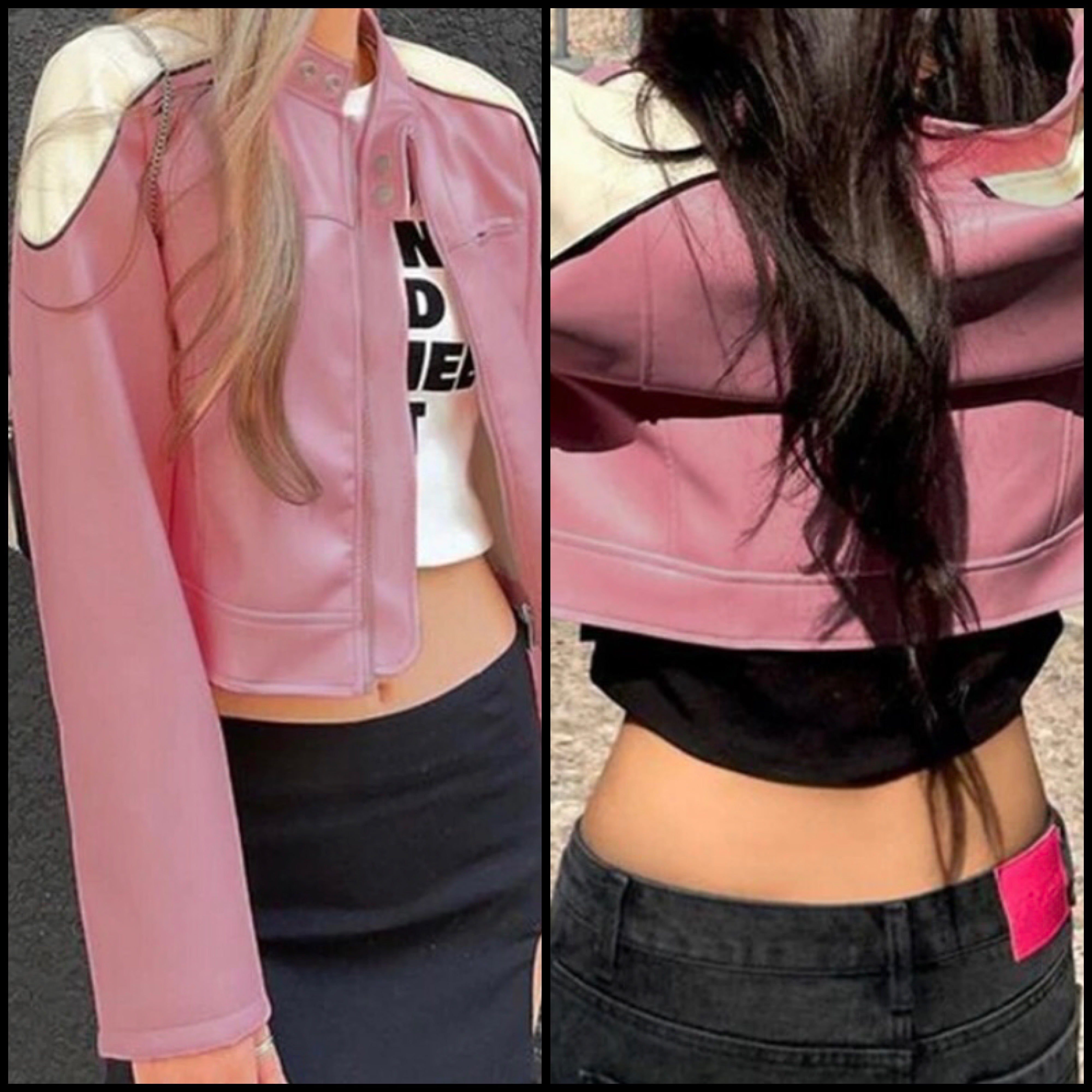 Women Fashion Pink Color Patchwork Faux Leather Jacket