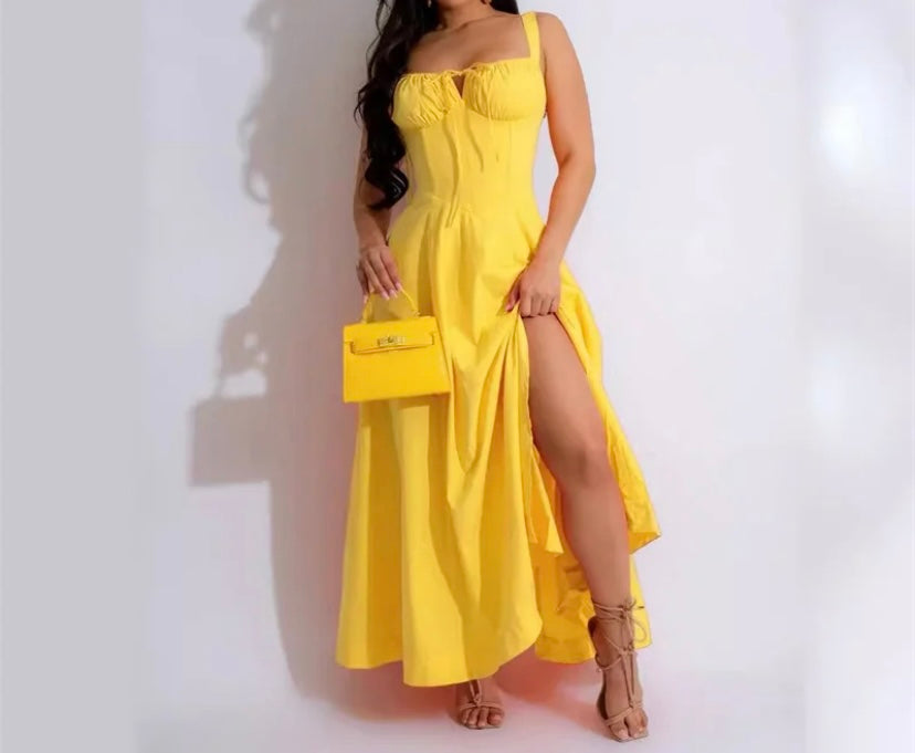 Women Sexy Sleeveless Solid Color Maxi Summer Dress