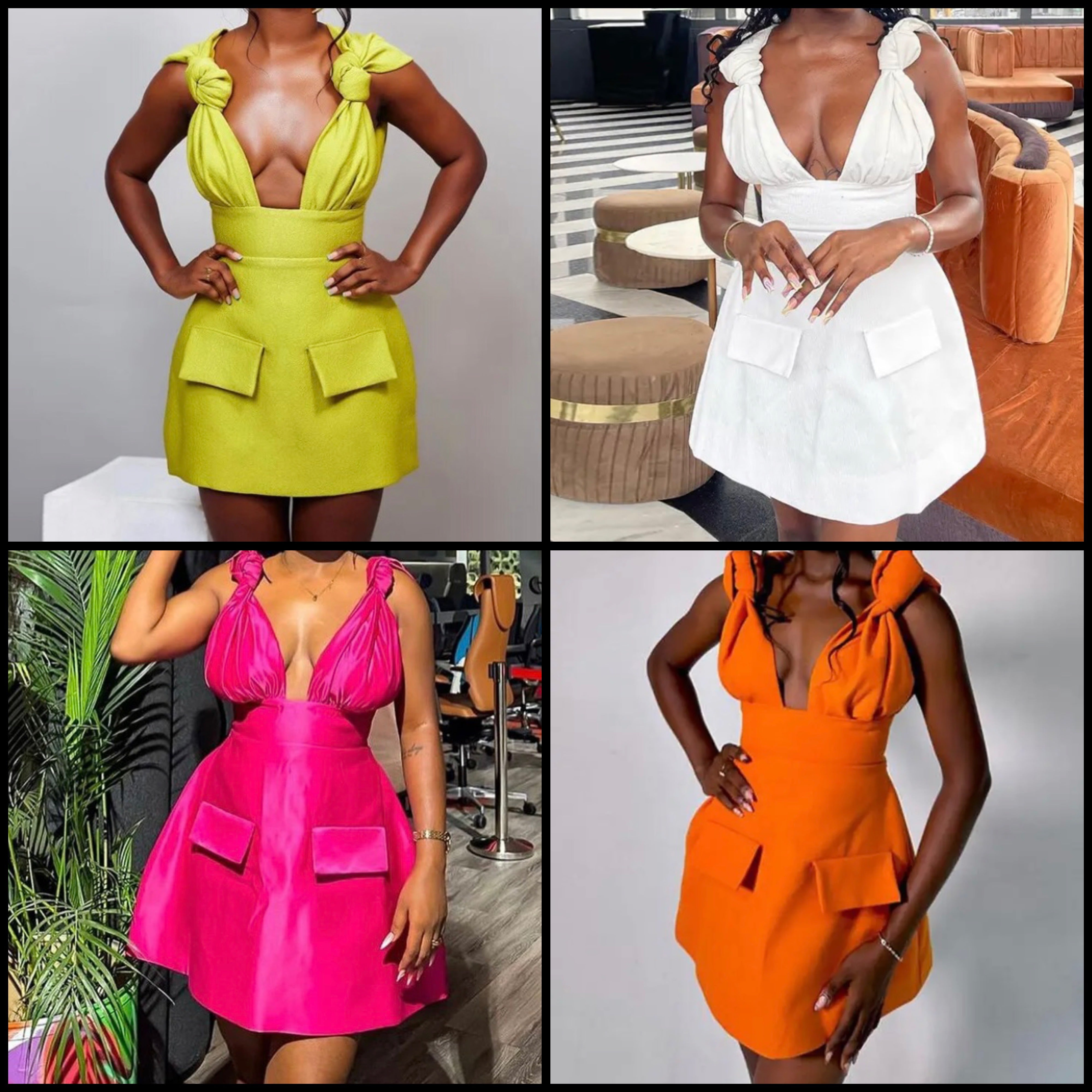 Women Sexy Sleeveless Pocket Color Dress