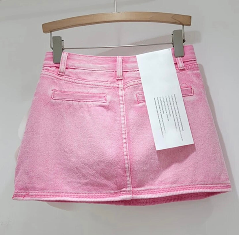 Women Fashion Pocket Color Floral Denim Skirt