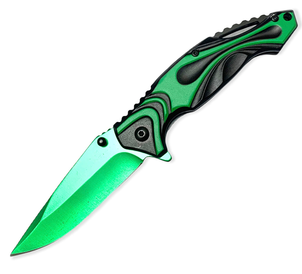 Tiger-USA Mission Soldier Tactical Assisted Open Pocket Knife Green with Green Blade