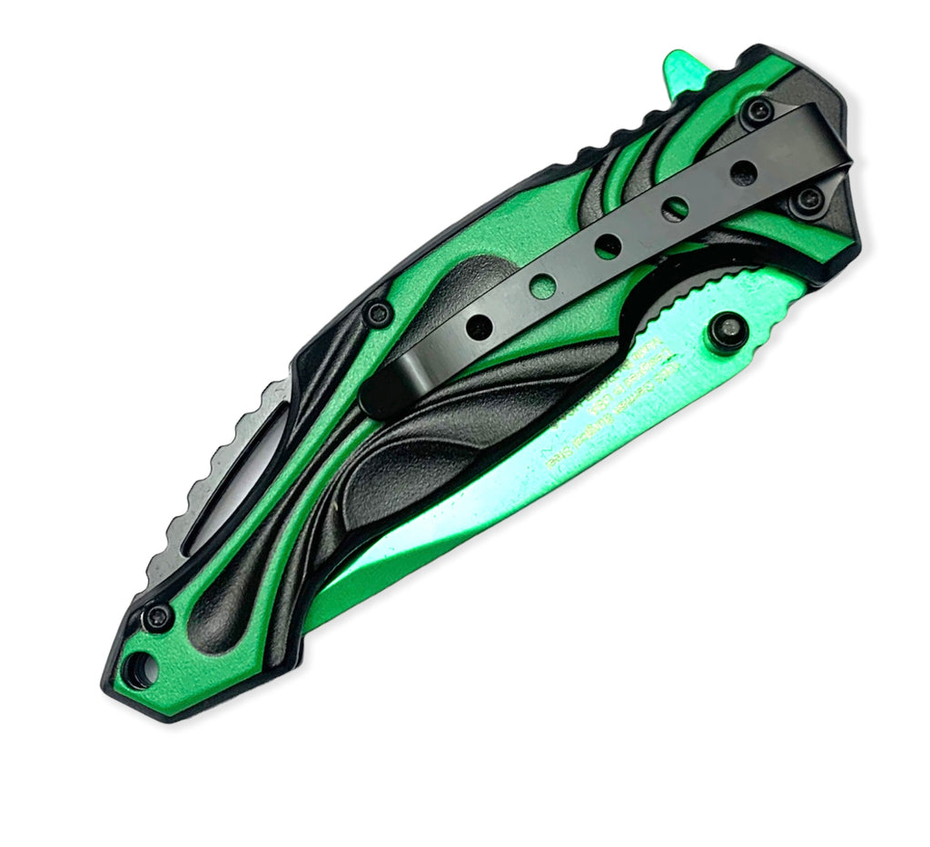 Tiger-USA Mission Soldier Tactical Assisted Open Pocket Knife Green with Green Blade