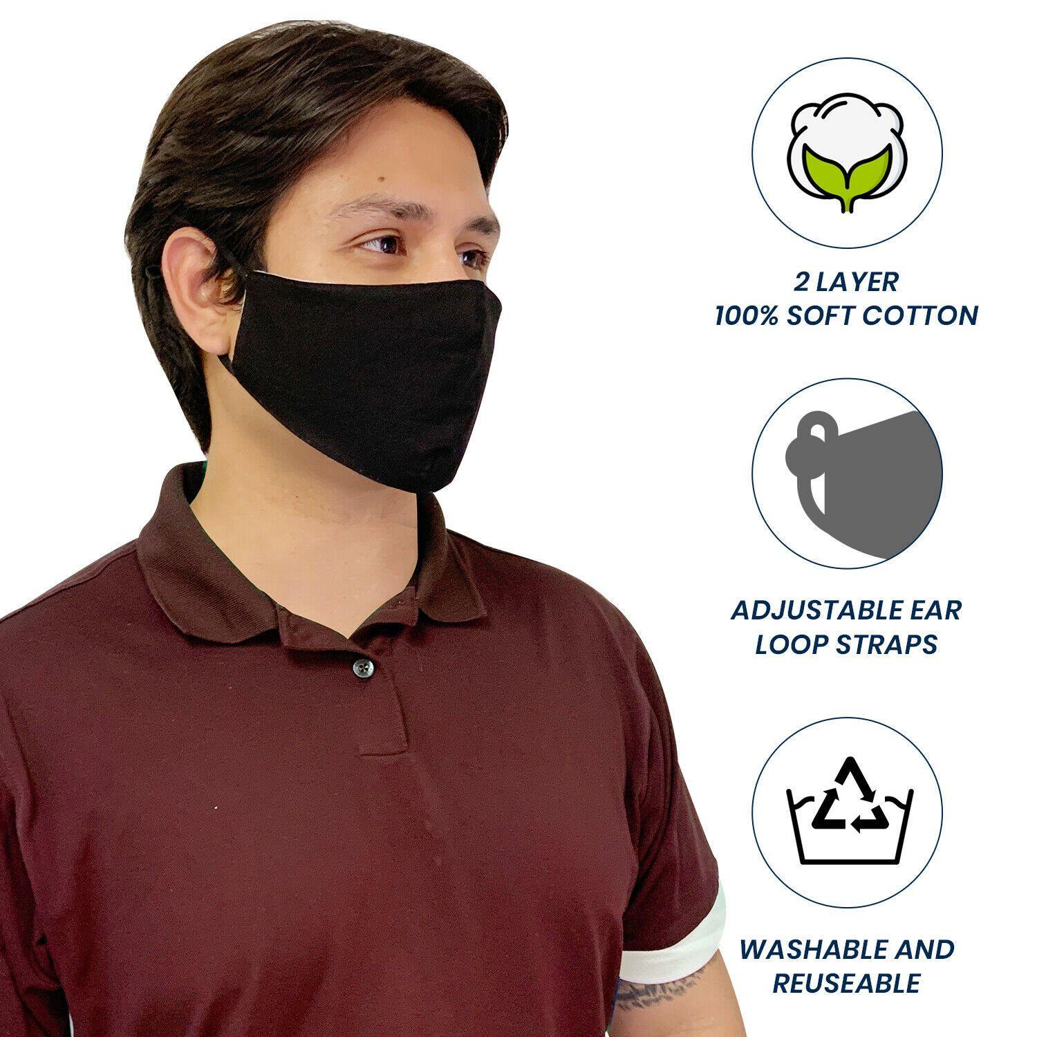 Custom Cotton Face Mask Cloth Masks Pack for Mouth Nose Washable Reusable Double Layer Adjustable Ear Unisex