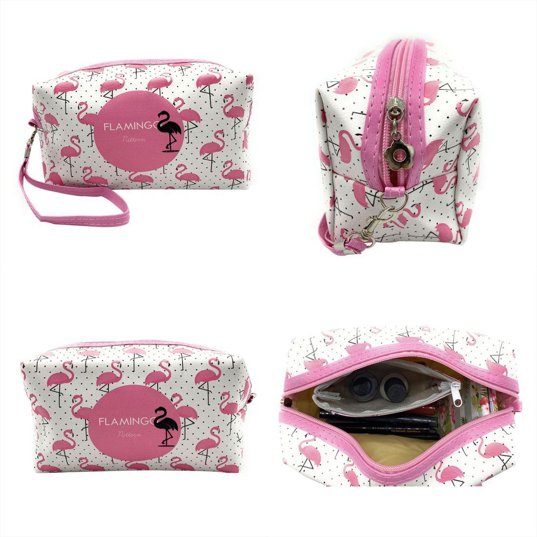 Empire Cove Womens 3 Piece Gift Set Flamingo Cosmetic Bags Coin Pouch Mirror