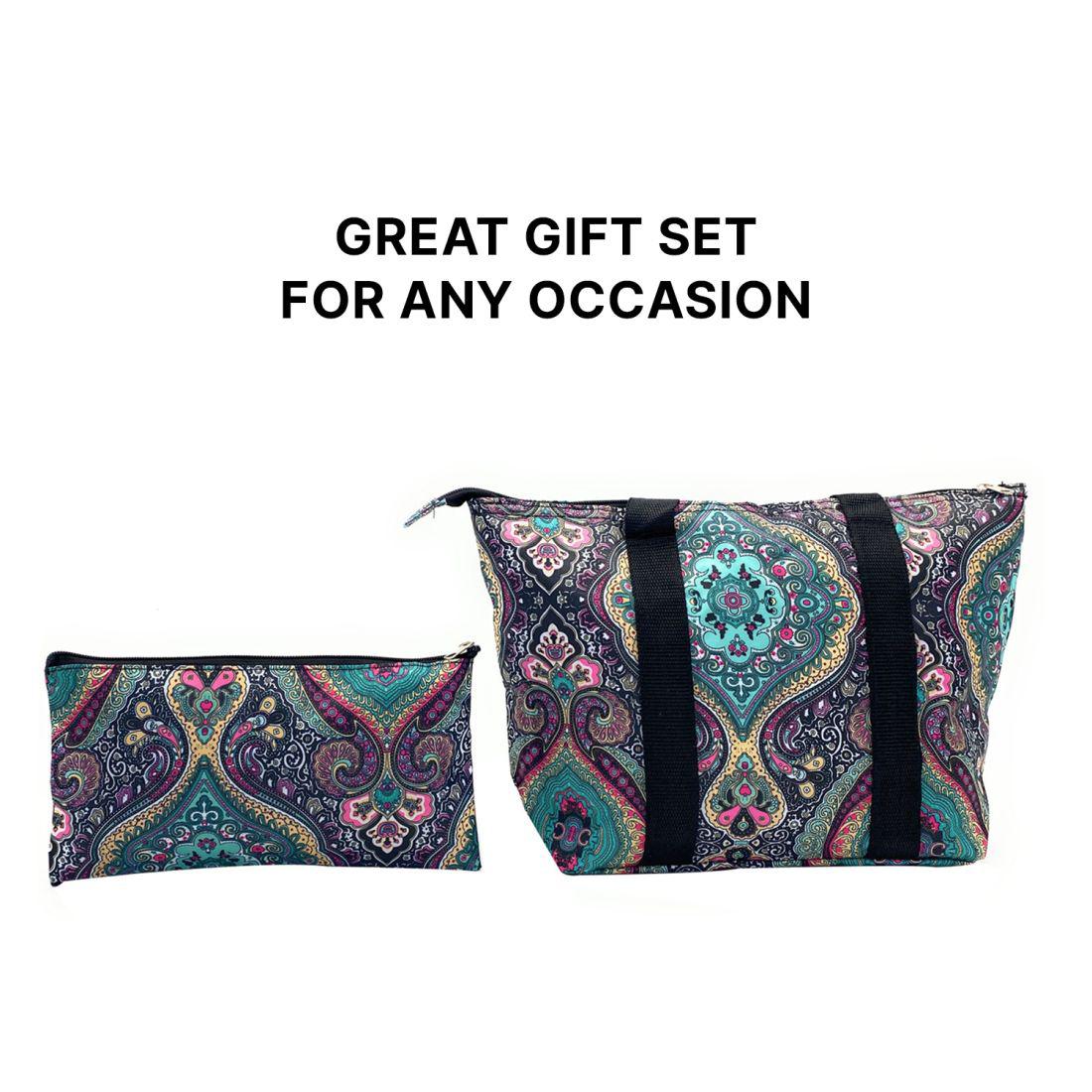 Empire Cove Womens 2 Piece Gift Set Paisley Insulated Lunch Bag Cooler Cosmetic Bag