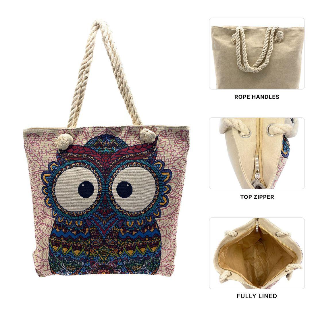 Empire Cove Womens 3 Piece Gift Set Owl Beach Tote Bag Coin Pouch Sunglasses Travel