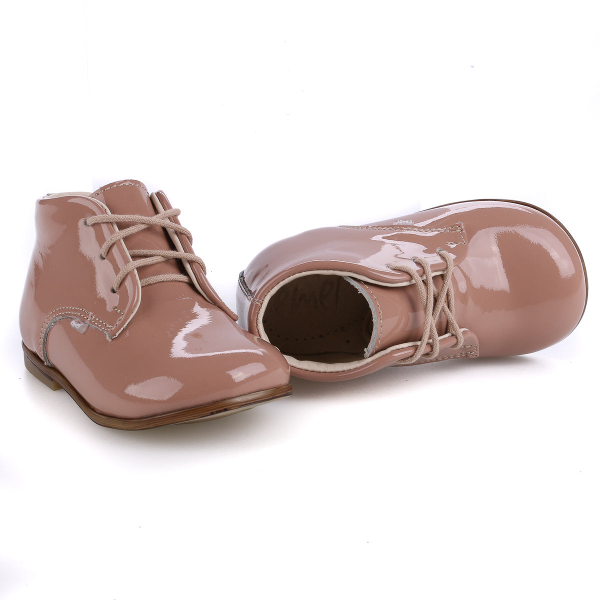 Emel Cappuccino Patent Lace Baby Shoe E1426