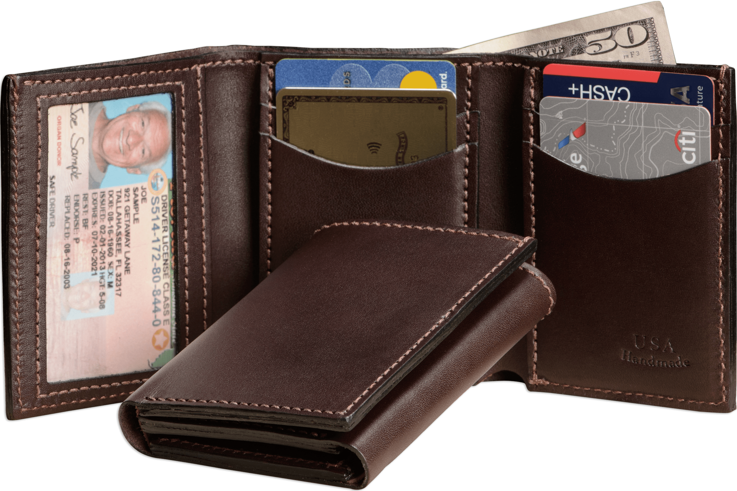 Brown Premium Leather Trifold Wallet With ID Window **SHIPS APRIL 8th**