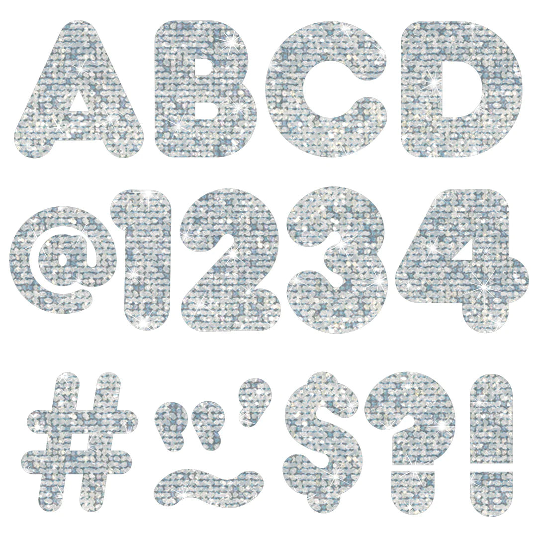 Silver Sparkle 4-Inch Casual Uppercase Ready Letters