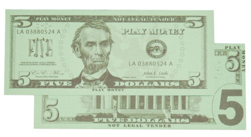 Play Money, $5 Bills, Set of 100