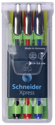 Schneider Xpress Fineliner Pens, 3-Color Assortment (Black, Red, Blue)