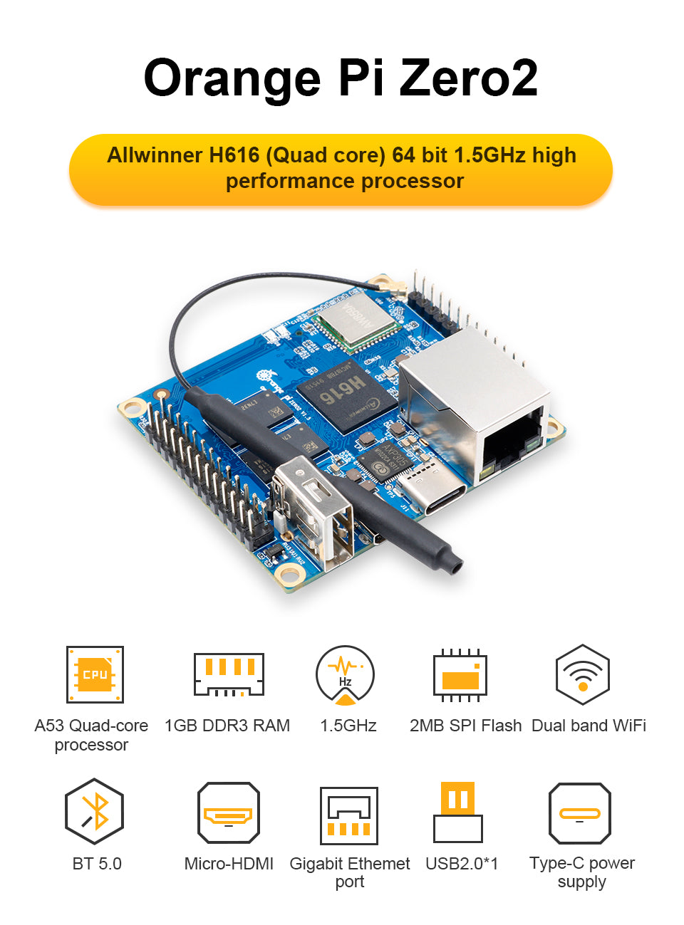 Orange Pi Zero 2,1GB De RAM Con H616 Chip Apoyo Gigabit Red BT Wif Corre Android 10 Ubuntu Os De Una Sola Placa Orange Pi Zero 2,1GB De RAM Con H616 Chip Apoyo Gigabit Red BT Wif Corre Android 10 Ubuntu Os De Una Sola Placa