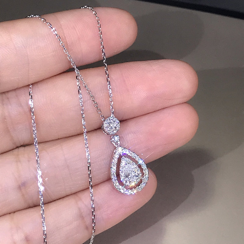 Solid 925 Silver Color Necklace Real Diamond Pendant for Women Wedding Topaz Gemstone Jewelry Pendant S925 Necklaces