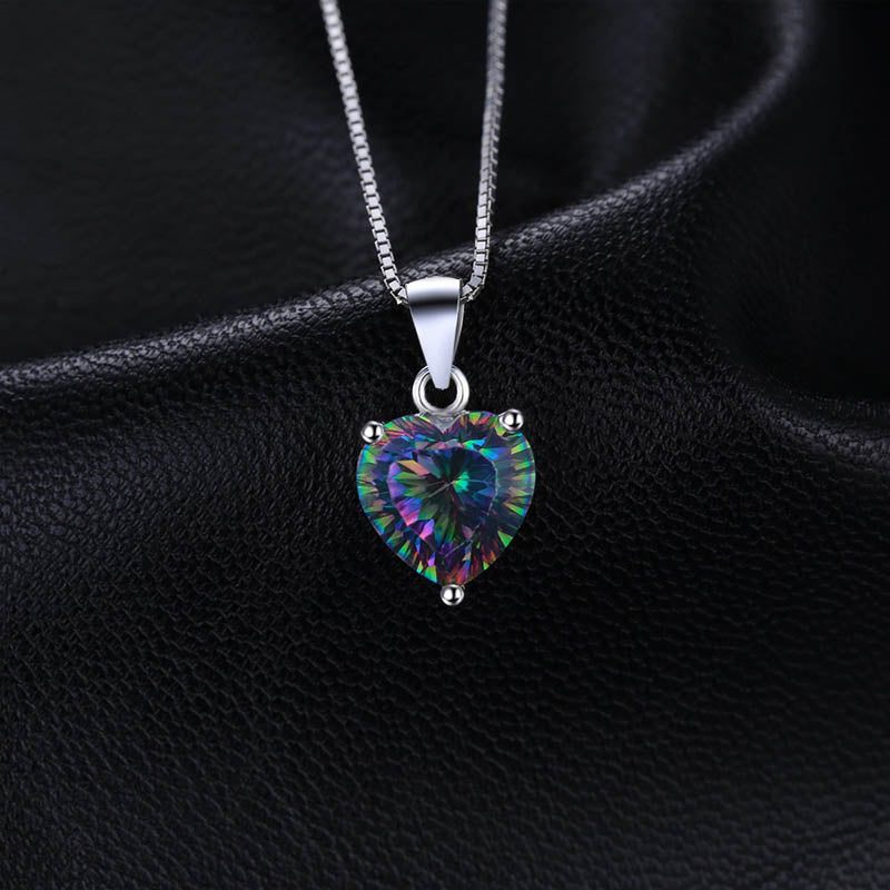 925 Sterling Silver Necklace with Heart-shaped Topaz Gemstone Pendant for Women
