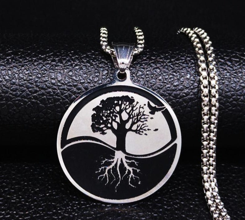 Tree of Life Stainless Steel Statement Necklace Women Silver Color Necklace Jewelry