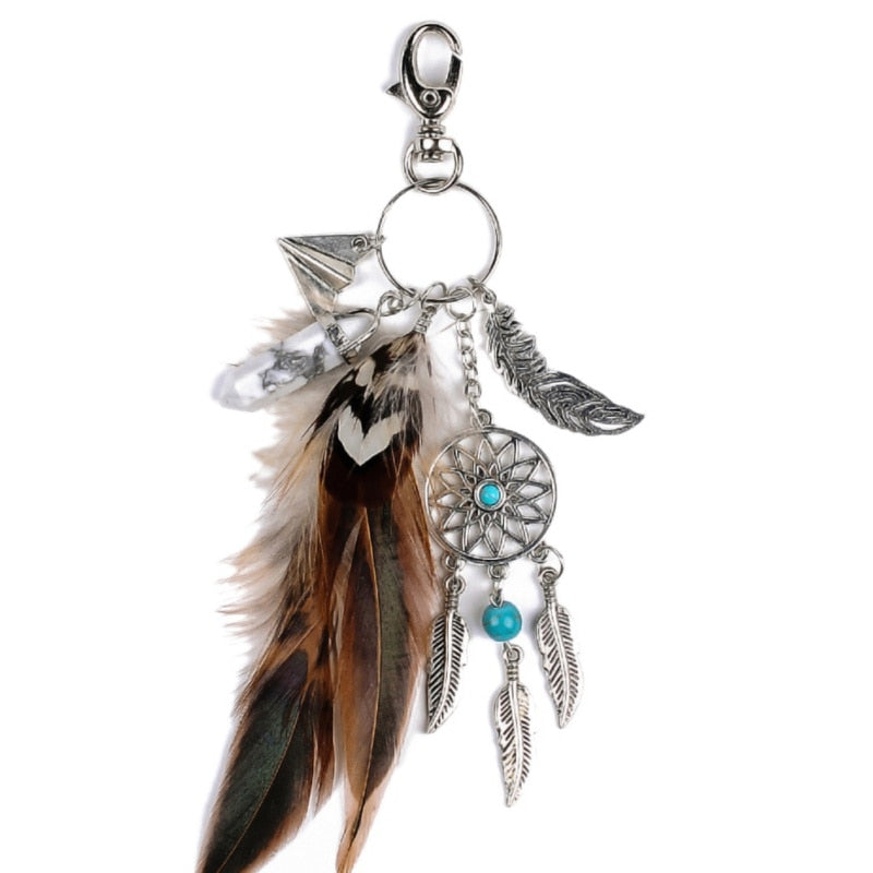 Small Handmade Feather Dream Catcher Keyring Keychain Decor Car Bag Hanging Decoration Pendant