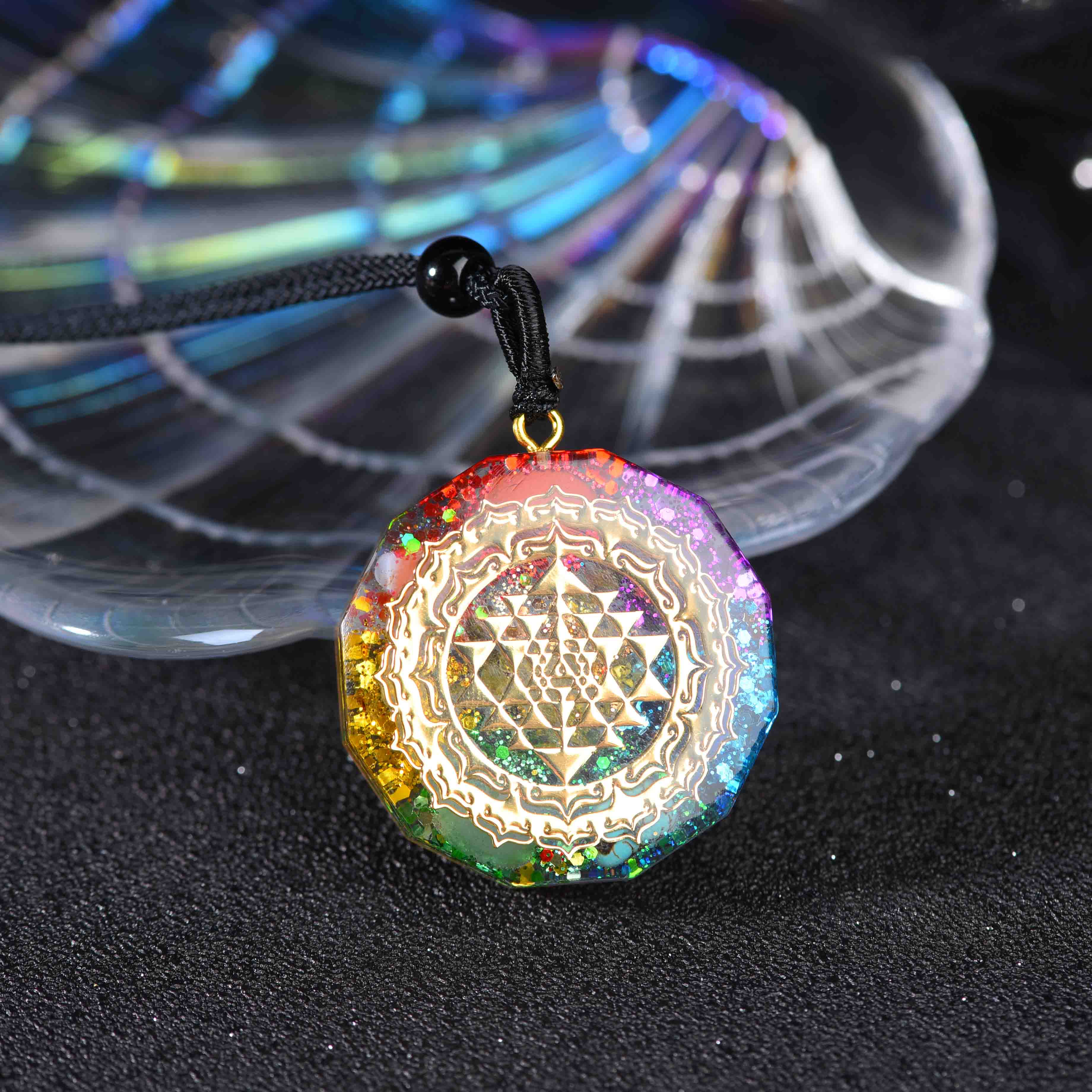 Orgonite Pendant Sri Yantra Necklace Sacred Geometry Chakra Energy Necklace Meditation Jewelry