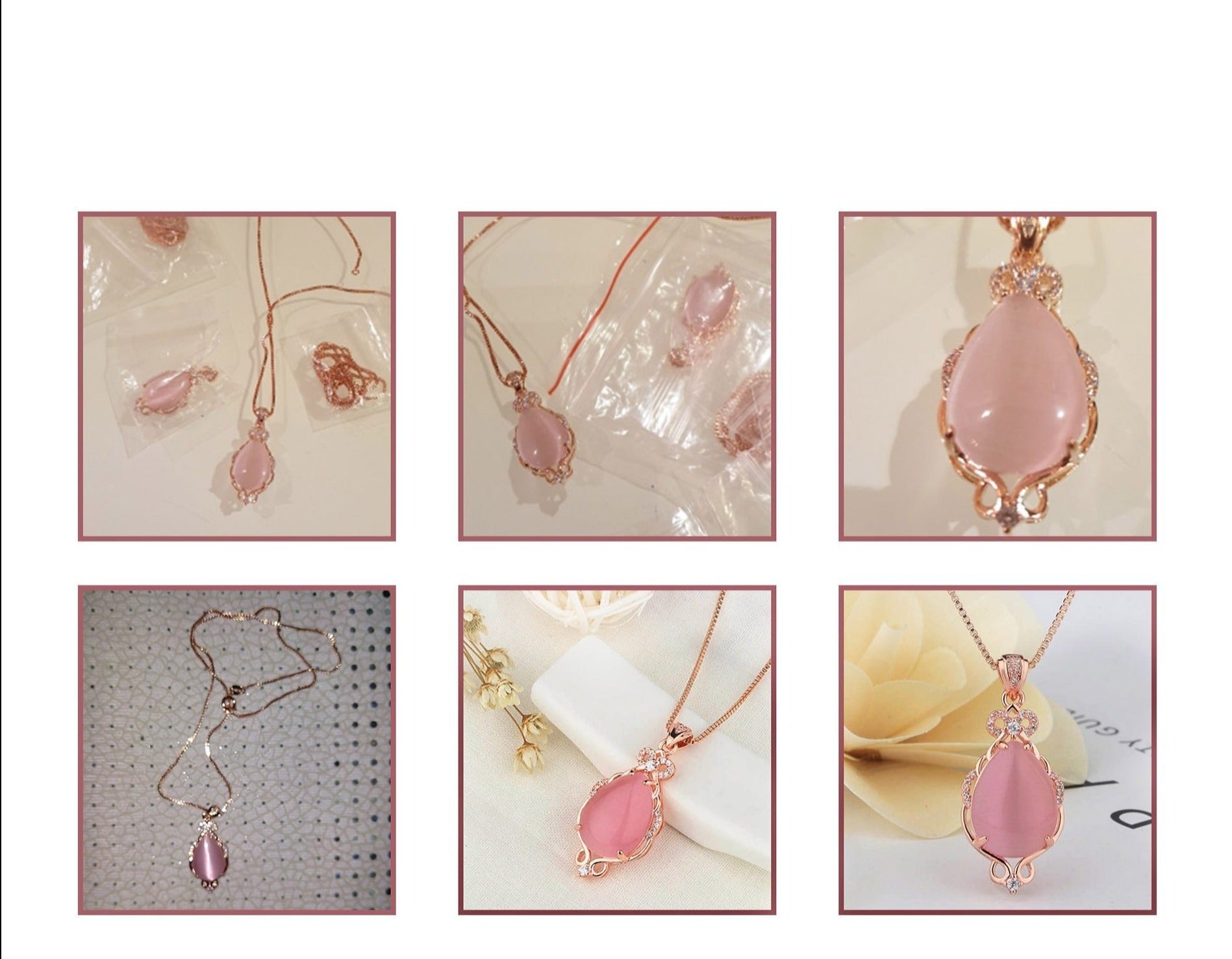 Silver 925 Jewelry Necklace with Water drop shape Pink rose quartz zircon gemstones Pendant for Women