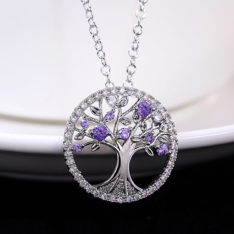 925 Sterling Silver Necklace Pendant Green Tree of Life Women  Necklace Natural Wind Pendant Jewelry