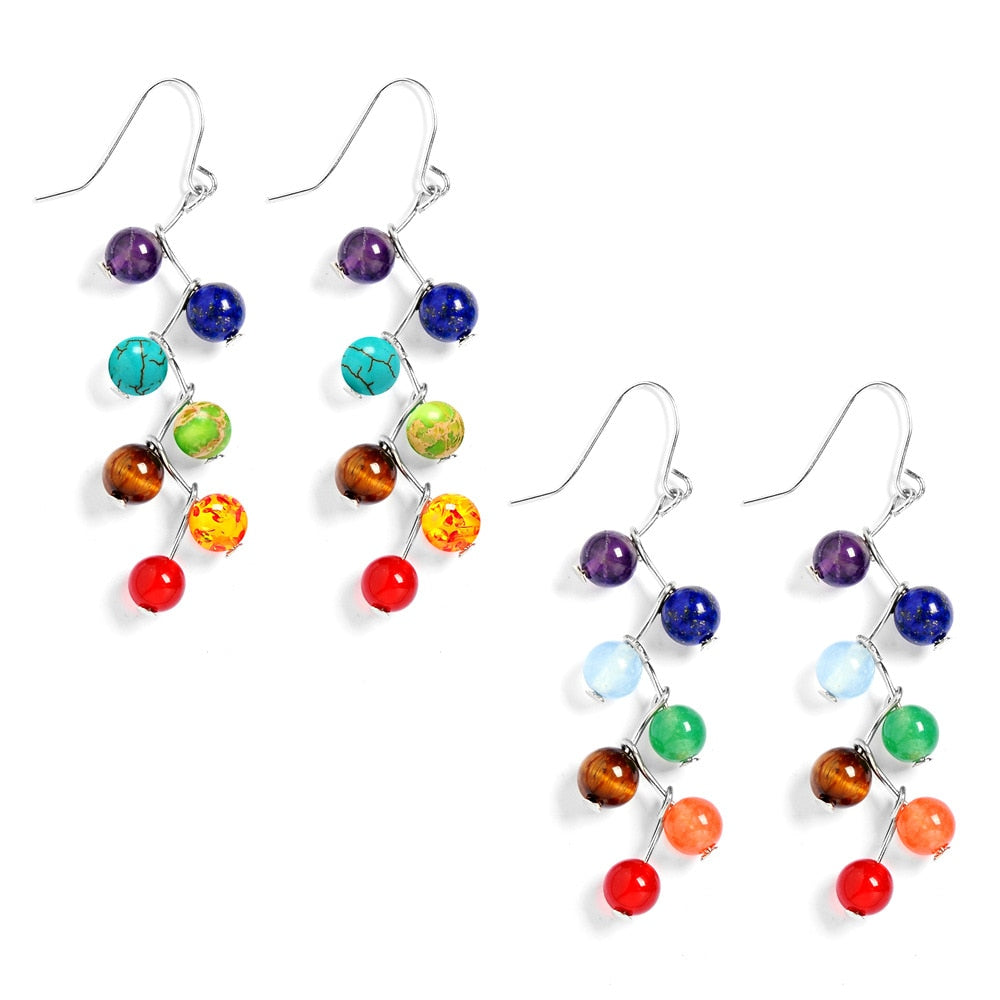 2 styles Classic Chakra Healing Beads Hanging Earrings Yoga Meditation Colorful Tassel Long Beads Earring For Women brincos