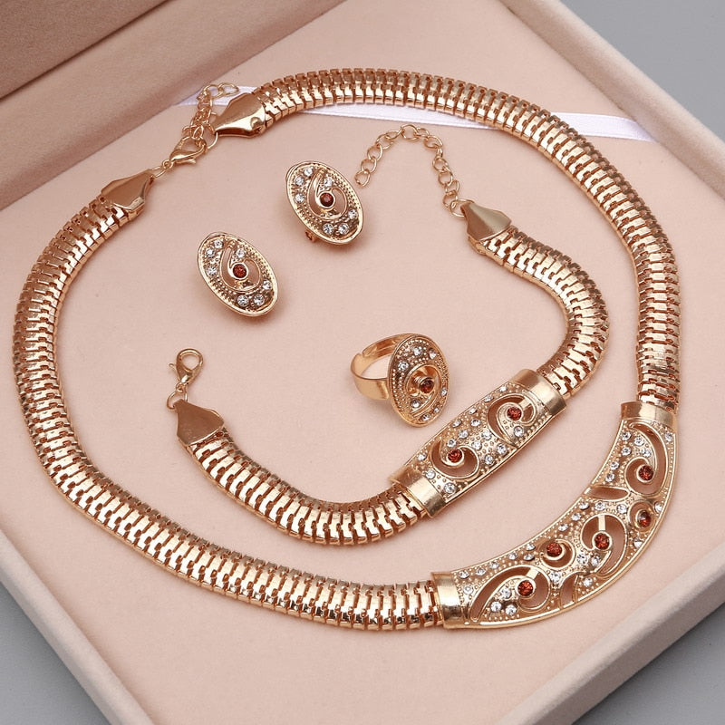 Dubai Gold Jewelry Sets Nigerian Wedding African Beads Crystal Bridal Jewelry Set