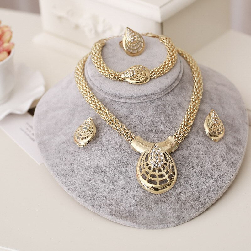 Dubai Gold Jewelry Sets Nigerian Wedding African Beads Crystal Bridal Jewelry Set
