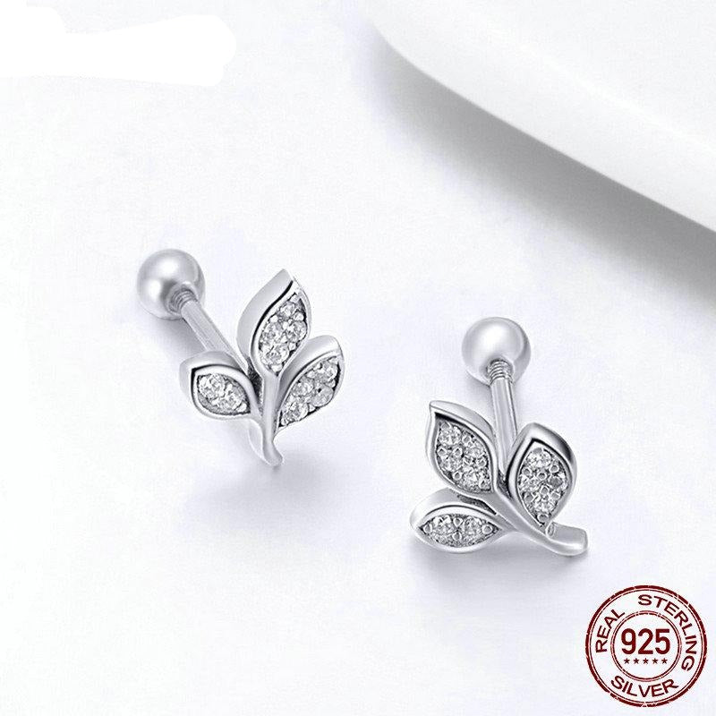 925 Sterling Silver Tree of Life Dazzling CZ Tree Leaves Stud Earrings For Women