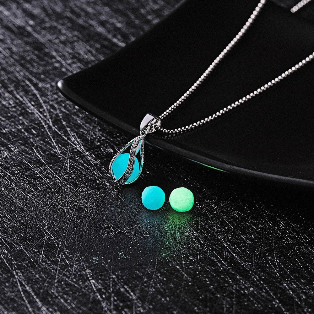 Glow In The Dark Moon Square Heart Necklaces