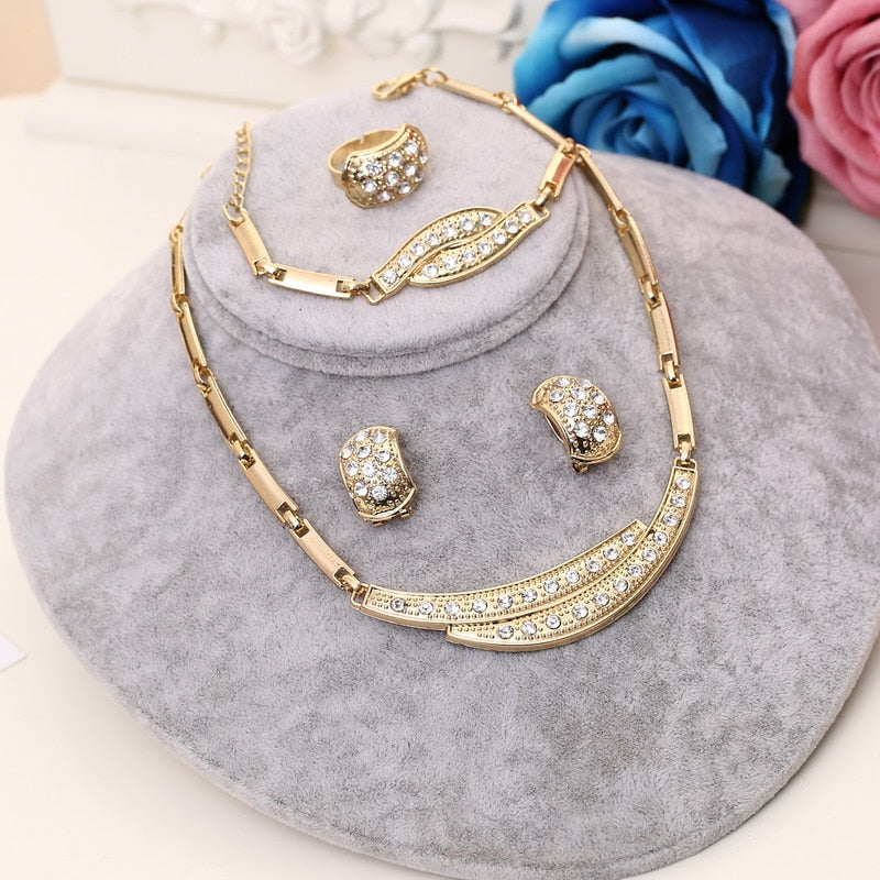 Dubai Gold Jewelry Sets Nigerian Wedding African Beads Crystal Bridal Jewelry Set