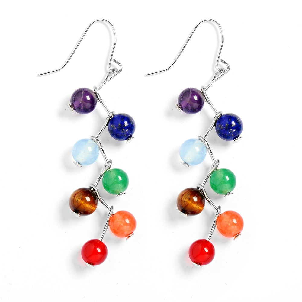 2 styles Classic Chakra Healing Beads Hanging Earrings Yoga Meditation Colorful Tassel Long Beads Earring For Women brincos