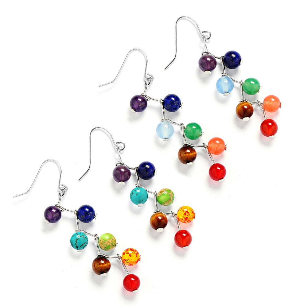 2 styles Classic Chakra Healing Beads Hanging Earrings Yoga Meditation Colorful Tassel Long Beads Earring For Women brincos