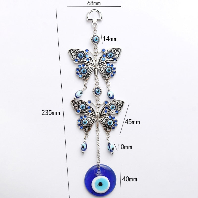 Eye Butterfly Keychain Evil Eye Wall Hanging Metal Glass Charm Pendent