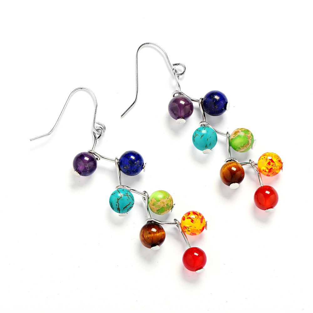2 styles Classic Chakra Healing Beads Hanging Earrings Yoga Meditation Colorful Tassel Long Beads Earring For Women brincos