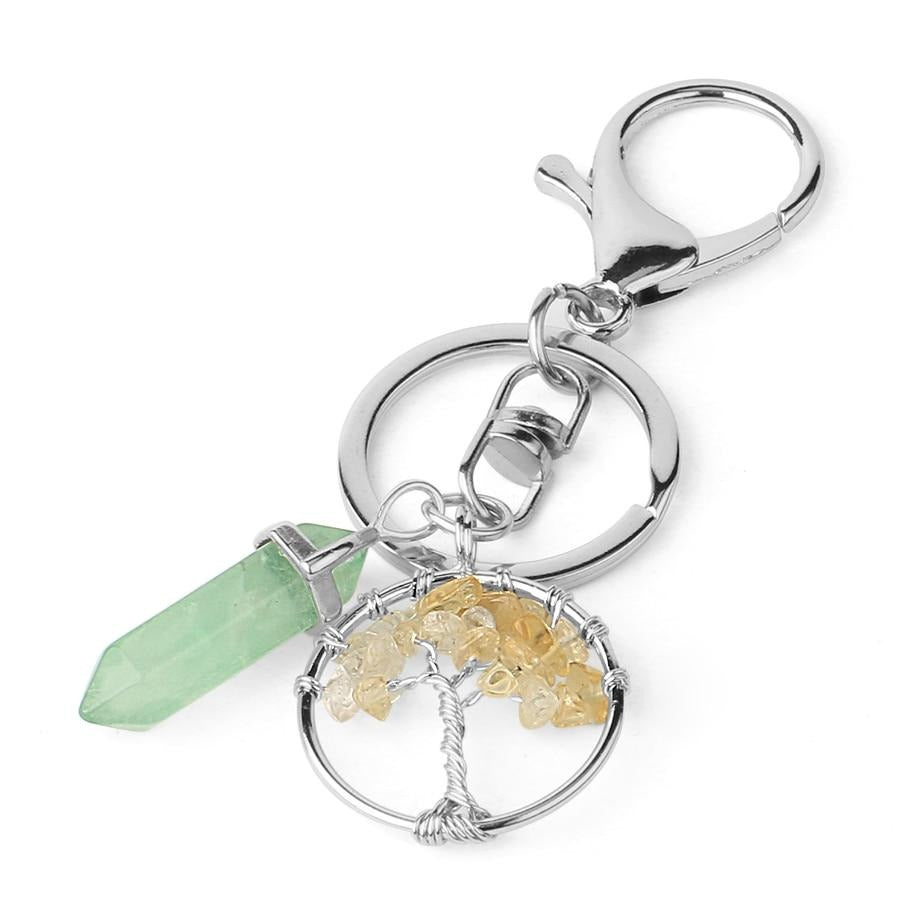 Natural Stone Keychains Green Fluorite Winding Tree of Life Reiki Pendant Crystal Key Chain