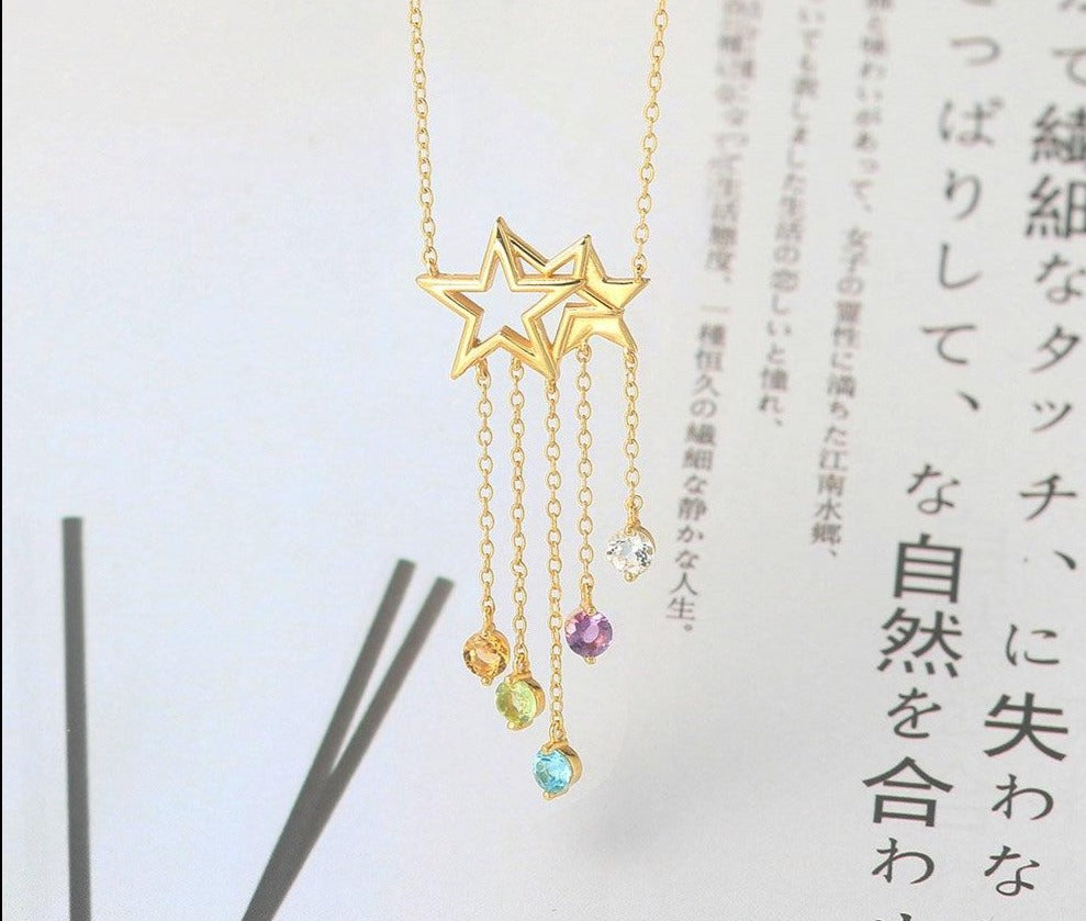 925 Sterling Silver Necklace Star Tassel Shooting Star Gemstone Pendant 14K Gold Plated Jewelry For Women