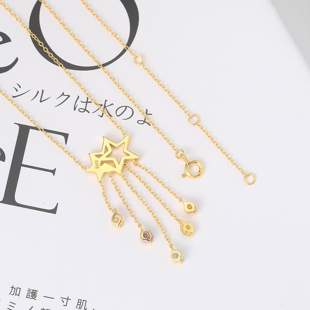 925 Sterling Silver Necklace Star Tassel Shooting Star Gemstone Pendant 14K Gold Plated Jewelry For Women