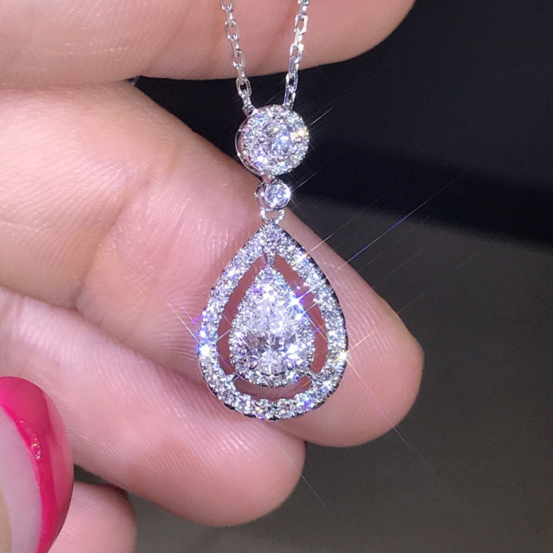 Solid 925 Silver Color Necklace Real Diamond Pendant for Women Wedding Topaz Gemstone Jewelry Pendant S925 Necklaces