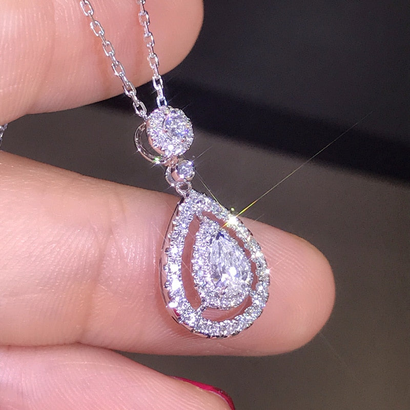 Solid 925 Silver Color Necklace Real Diamond Pendant for Women Wedding Topaz Gemstone Jewelry Pendant S925 Necklaces