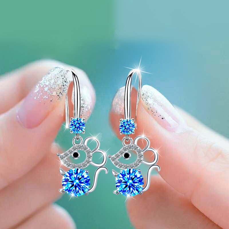 Lovely Mouse Drop Earrings Blue/White/Pink Crystal Dangle Earring Jewelry, Punk Charming Earring Band For Women