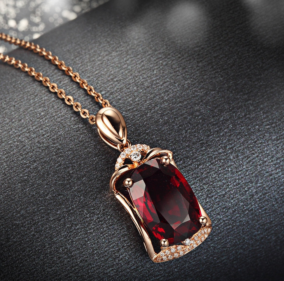 14K Rose Gold Pendant Gemstone Natural Red Ruby Treasure Pendant Necklace Jewelry Pendant