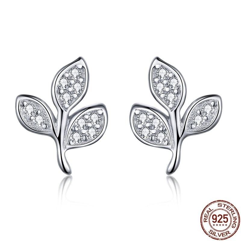925 Sterling Silver Tree of Life Dazzling CZ Tree Leaves Stud Earrings For Women