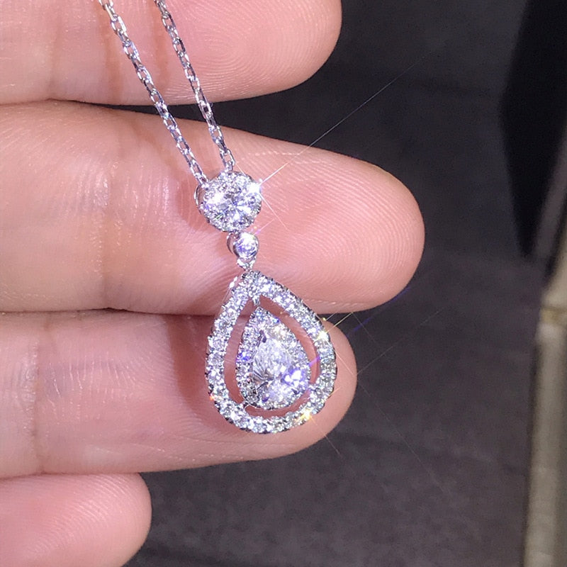 Solid 925 Silver Color Necklace Real Diamond Pendant for Women Wedding Topaz Gemstone Jewelry Pendant S925 Necklaces