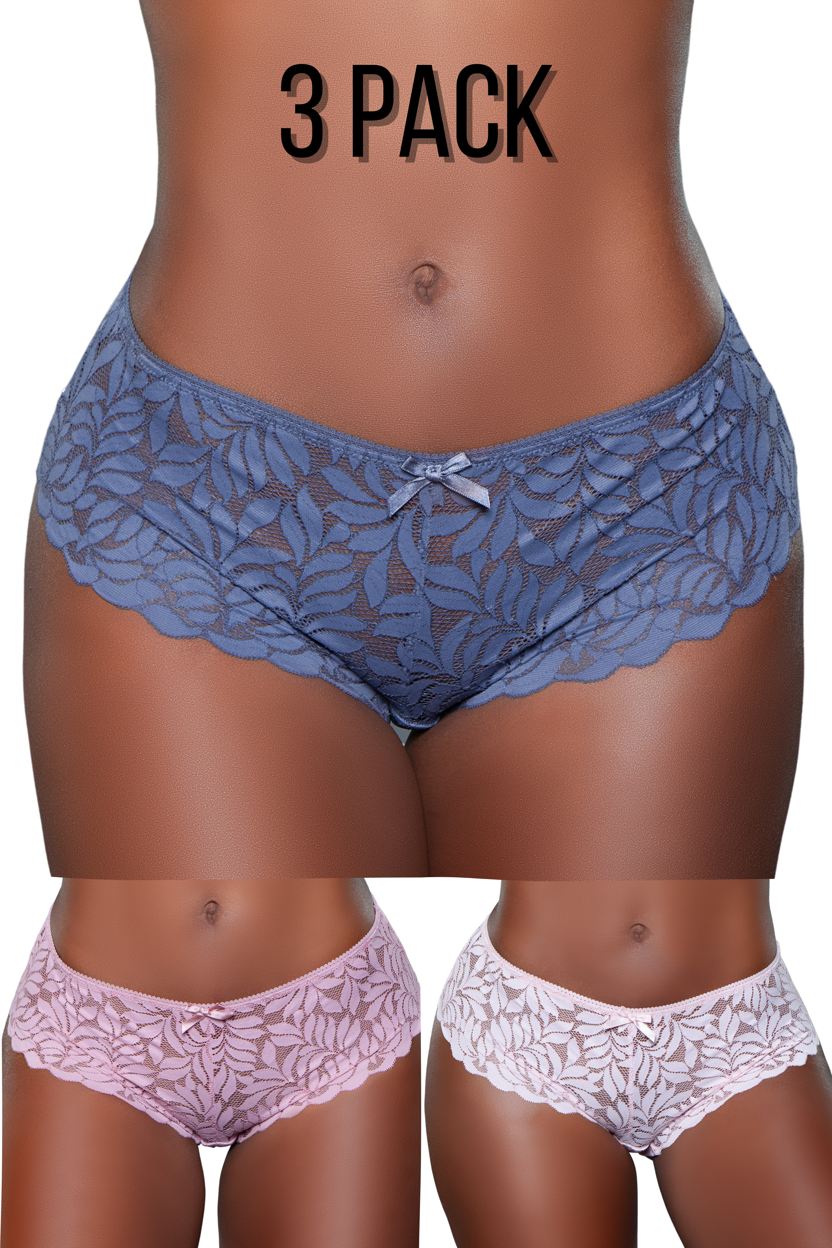 3pc. Mid-Rise Lace Hipster Panties