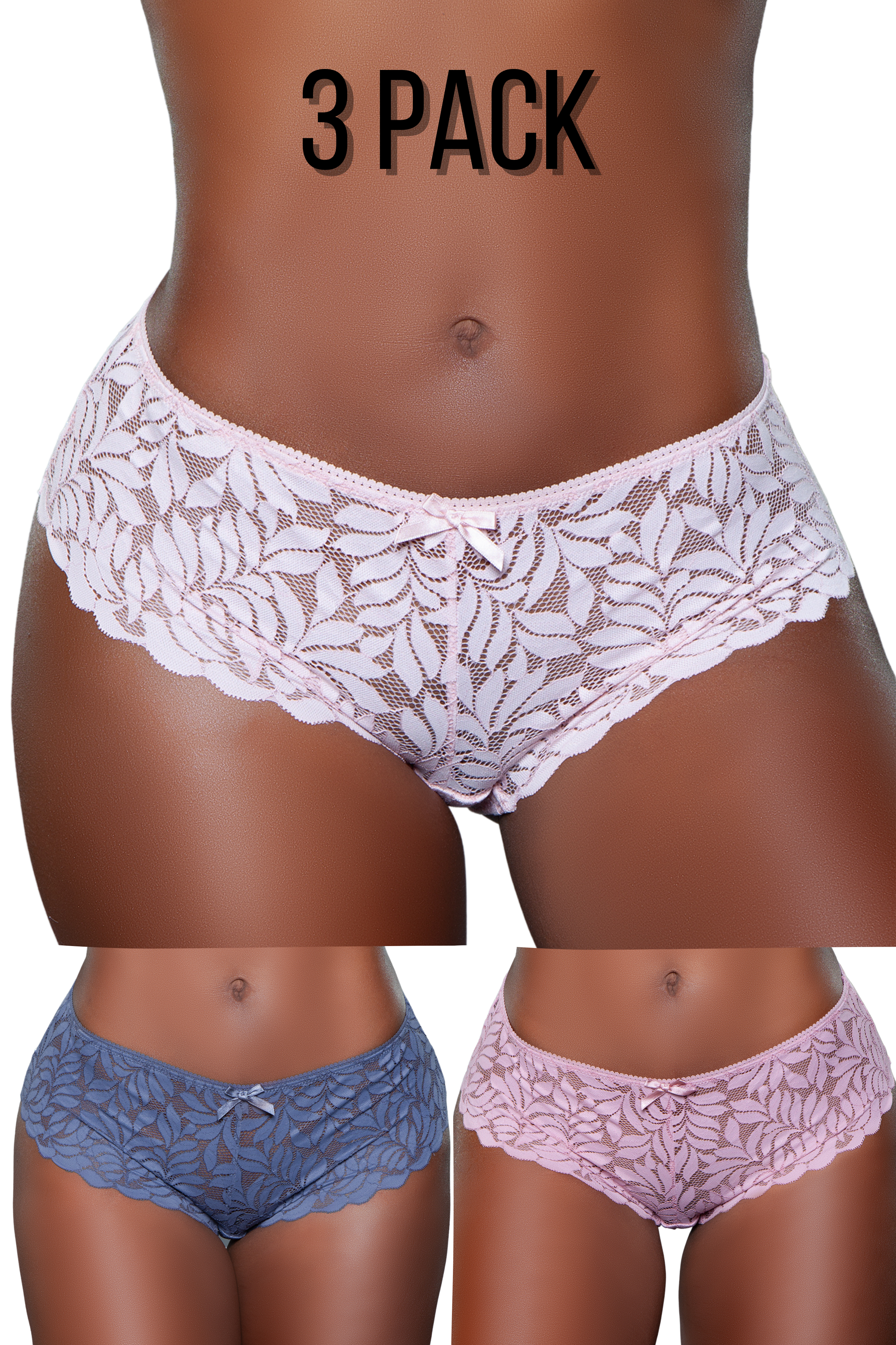 3pc. Mid-Rise Lace Hipster Panties