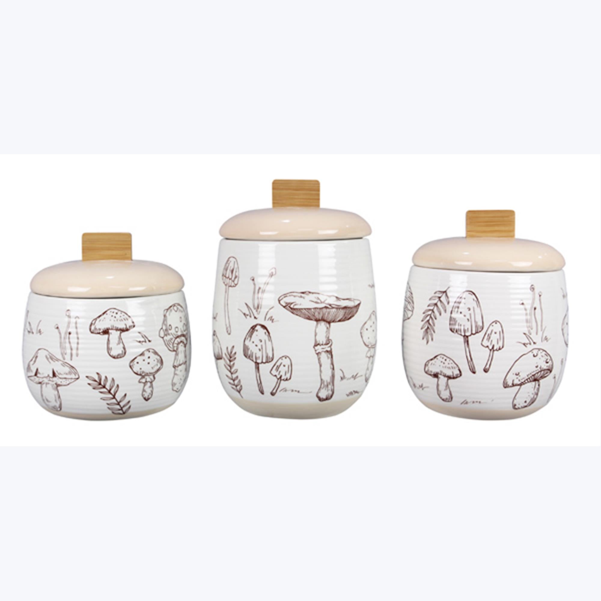 White Mushroom Ceramic Canister Set