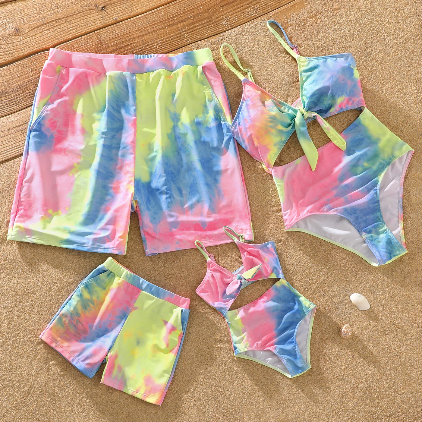 Tie Dye V Neck Matching Swimsuits: Hollow Out One-Piece & Swim Trunks