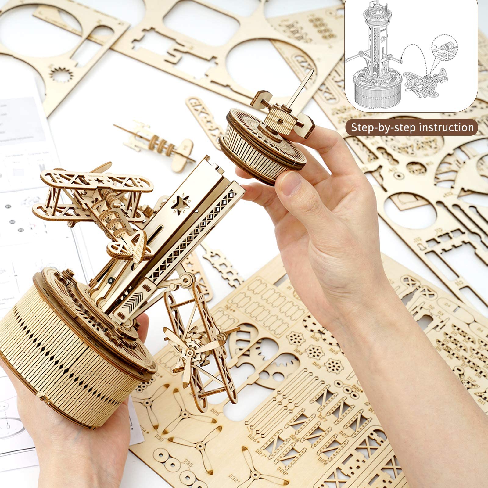 Wooden Toy | Airplane Control Tower Mechanical Music Box | Gift for Your Children