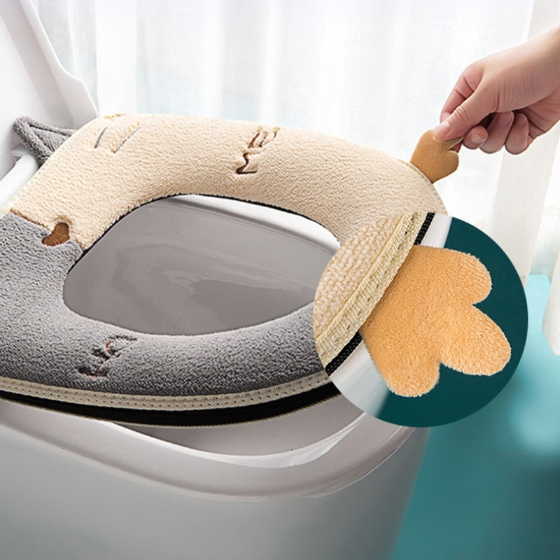 Toilet Cushion Seat Cover Has Handle Thicken Cute With Cartoon Cat Design